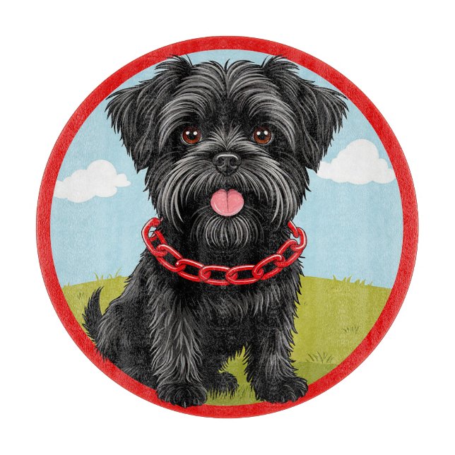 Planche À Découper Un mignon chien noir avec collier rouge en forme d (Devant)