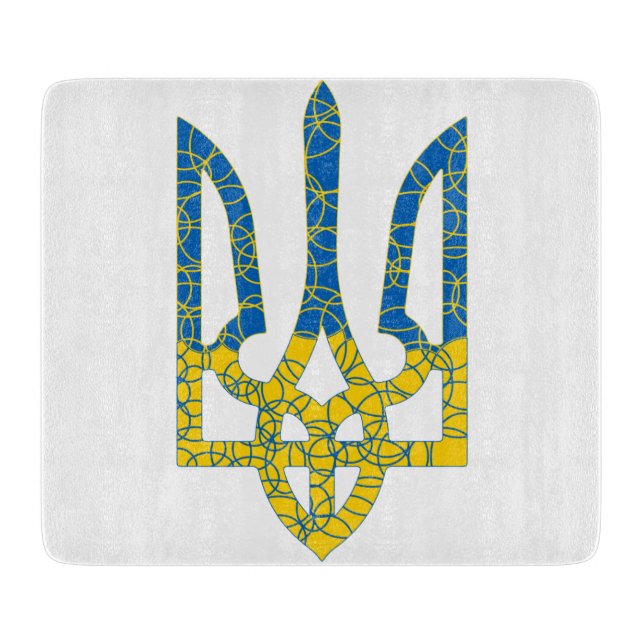 Planche À Découper Un trident ukrainien texturé drapeau d'Ukraine cou (Devant)