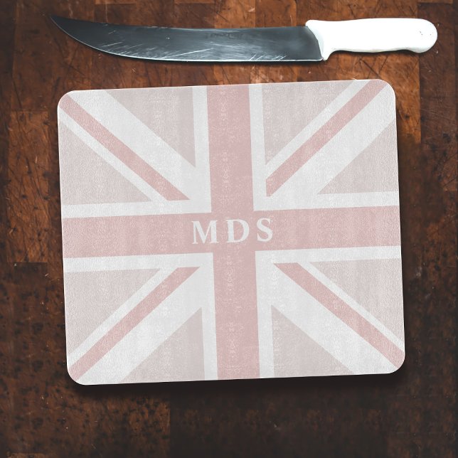 Planche À Découper Union Jack UK Drapeau Monogram Pink Cutboard (Long live your new glass chopping board!)