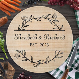 Planche À Découper Unique moderne Rustique Couple Mariage Date Pizza