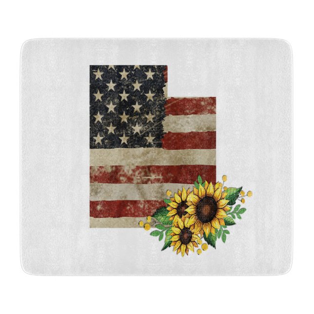 Planche À Découper Utah State Map US Drapeau Tournesol Verre (Devant)