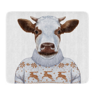 Planche À Découper Vache à chandail de Noël