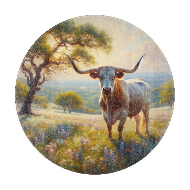 Planche À Découper Vache à landes du printemps du Texas (Devant)
