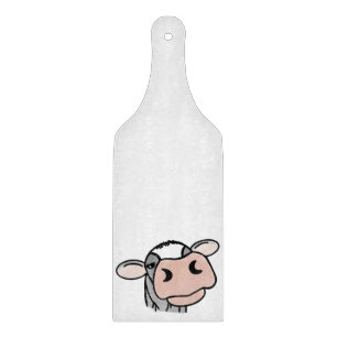 Planche À Découper vache de dessin animé noir blanc rose baiser gris 