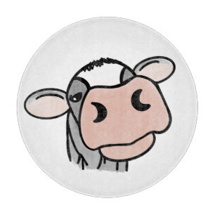 Planche À Découper vache de dessin animé noir blanc rose baiser gris