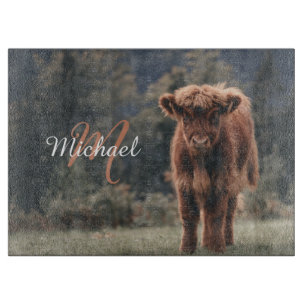 Planche À Découper Vache de Highland calvaire herbe d'automne monogra