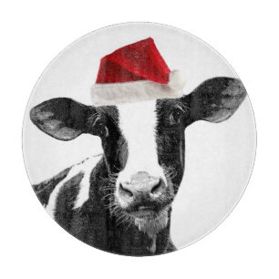Planche À Découper Vache mignonne à Noël avec le casquette de Père