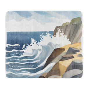 Planche À Découper Vagues déferlantes   Rivage côtier rocheux aquarel