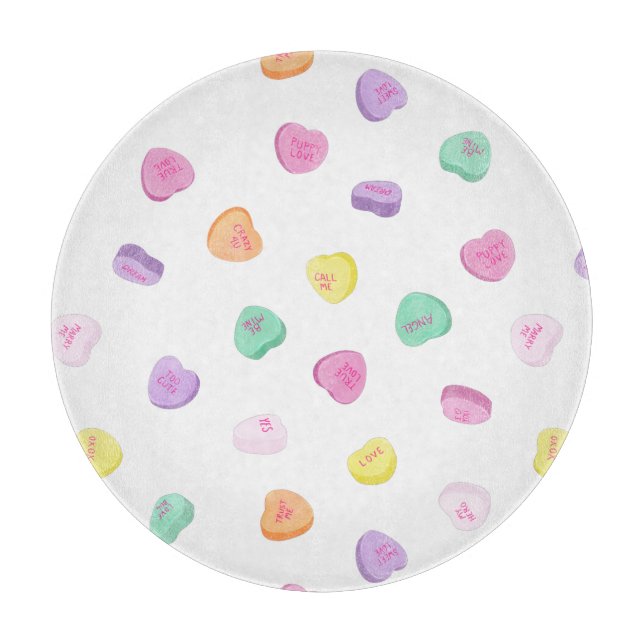 Planche À Découper Valentines Day Candy Hearts Motif Round Coussin (Devant)