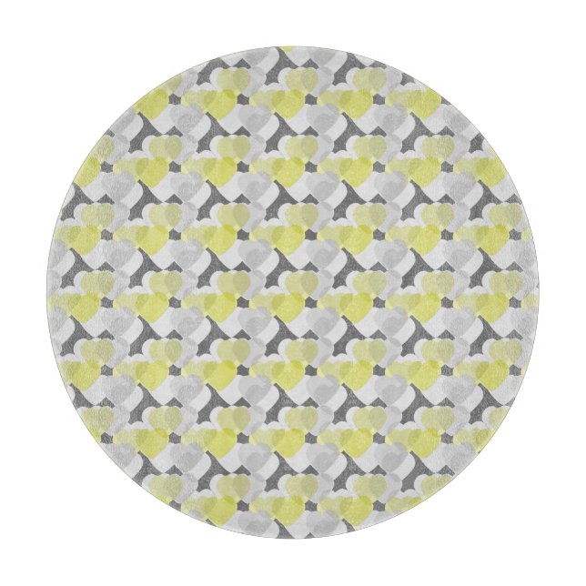 Planche À Découper Valentine's Hearts Overlay Jaune et gris Motif (Devant)