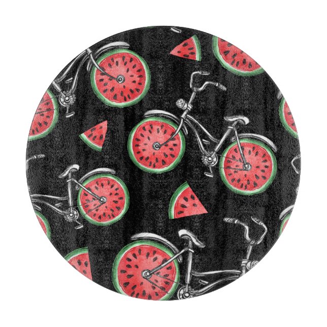 Planche À Découper Vélos à roue de pastèque, motif d'été. (Devant)