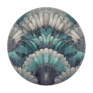 Planche À Découper Ventilateurs Art Nouveau bleu et argent