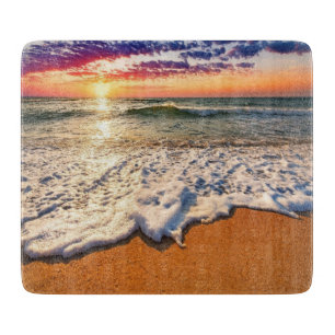 Planche À Découper Verre couché de soleil sur la plage