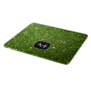 Planche À Découper Vert clair verdure paillettes scintille Monogramme