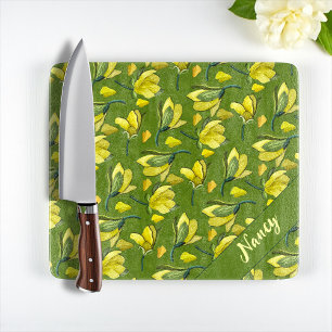 Planche À Découper Vert Magnolia Floral Personnalisé