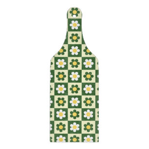Planche À Découper Vert sauge rétro et damier de marguerite crème
