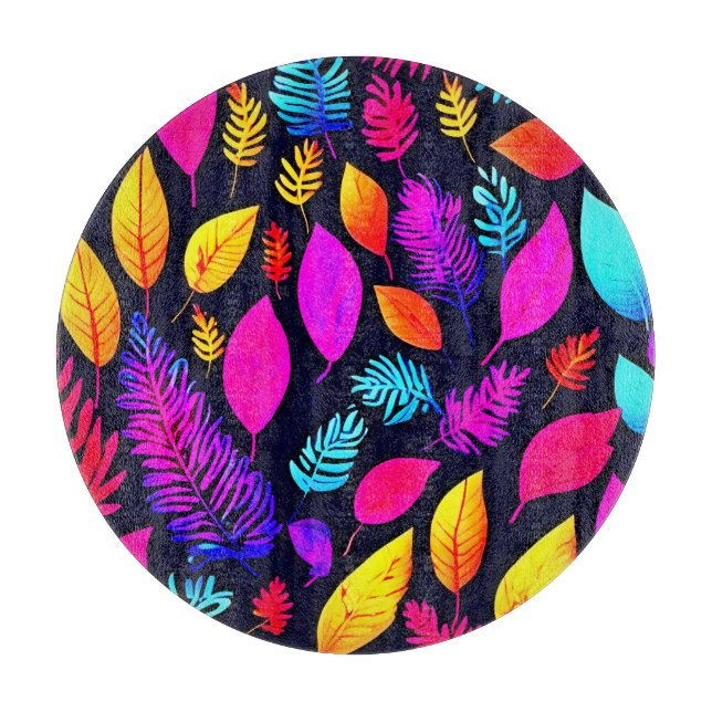 Planche À Découper Vibrant Néon Foliage : Captivant Motif Feuille (Devant)