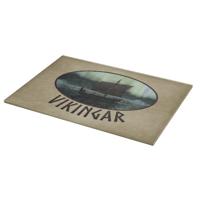 Planche À Découper Viking Navire Et Lumières Du Nord (Coin)