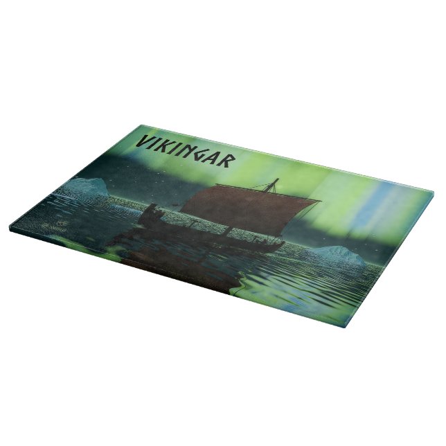 Planche À Découper Viking Navire Et Lumières Du Nord (Coin)