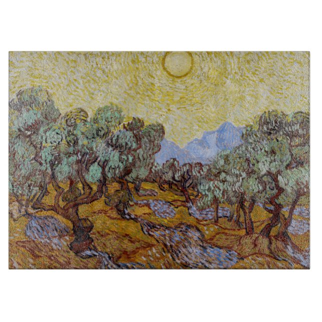 Planche À Découper Vincent van Gogh - Oliviers, Ciel Jaune et Soleil (Devant)