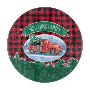 Planche À Découper Vintage Camion Rouge Buffle Rouge Plaid Noël
