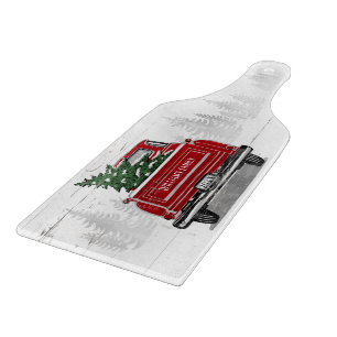 Planche À Découper Vintage Camion Rouge Noël Arbre Nom Rustique