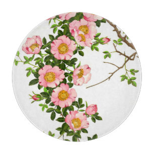 Planche À Découper Vintage fleurs de cerises japonaises, rose et or