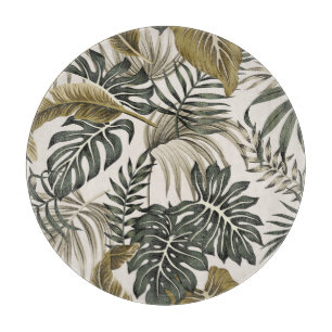 Planche À Découper Vintage floral tropical, feuillage gris, transpare