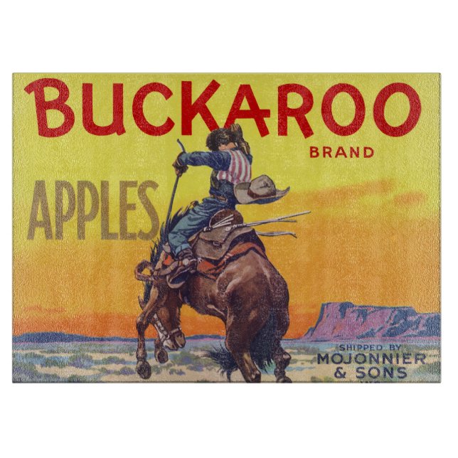 Planche À Découper Vintage Fruit Crate Étiquette Art, Pommes Buckaroo (Devant)