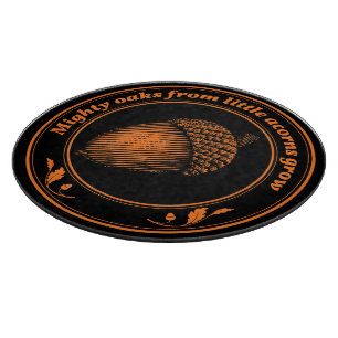 Planche À Découper Vintage Orange Noir Proverbe Chêne Acorn Feuilles