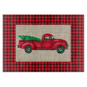 Planche À Découper Vintage Red Christmas Tree Truck Cutboard