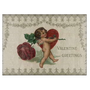 Planche À Découper Vintage Victorian Valentine Cherub, Rose et coeur
