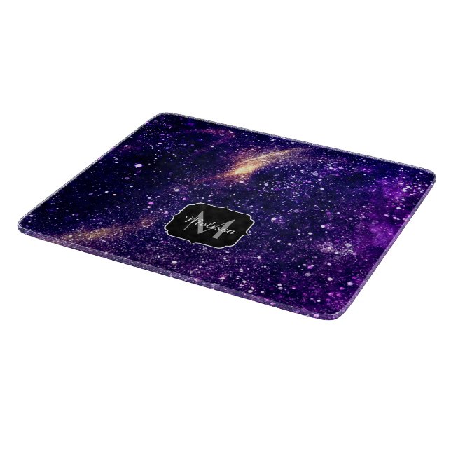 Planche À Découper Violet violet galaxie abstraite Monogramme personn (Coin)