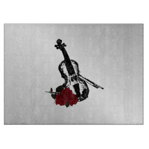 Planche À Découper Violon et Roses Argent
