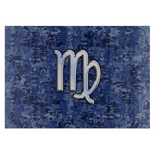 Planche À Découper Virgo Zodiac Silver Sign on Navy Blue Digital Camo