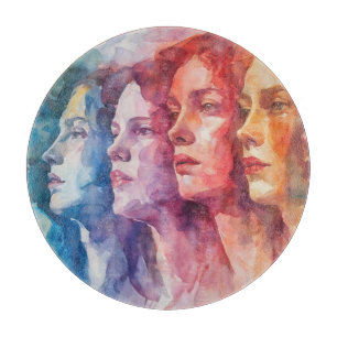 Planche À Découper Visages des femmes - Peinture aquarelle