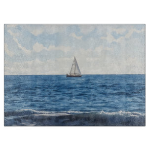 Planche À Découper Voilier naviguant sur l'océan Bleu Verre