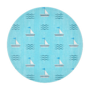 Planche À Découper Voiliers sur le motif bleu de mer