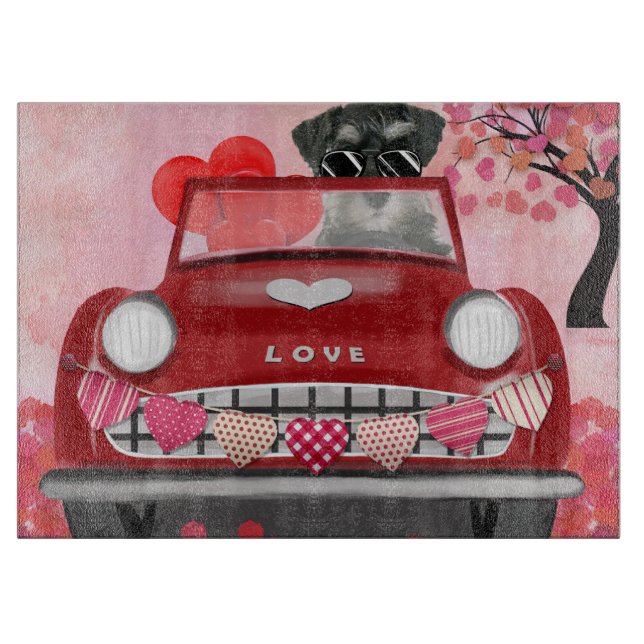 Planche À Découper Voiture de chien Schnauzer avec les coeurs Valenti (Devant)