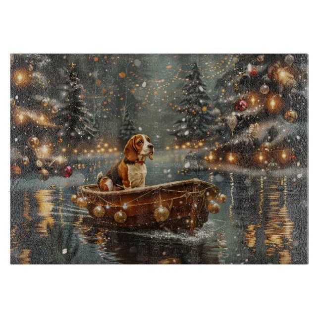Planche À Découper Voyage festif de Noël beagle (Devant)