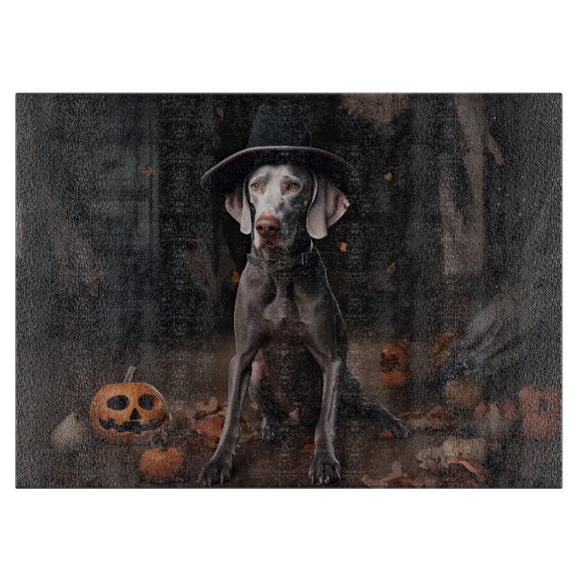 Planche À Découper Weimaraner Citrouilles Halloween effrayant (Devant)