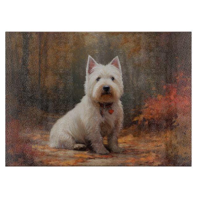 Planche À Découper West Highland White Terrier à l'automne Leaves aut (Devant)
