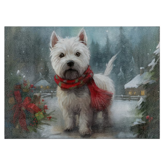 Planche À Découper West Highland White Terrier Dog dans la neige Noël (Devant)