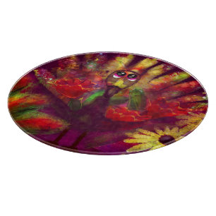 Planche À Découper Whimsical Abstrait Turquie Floral rouge jaune
