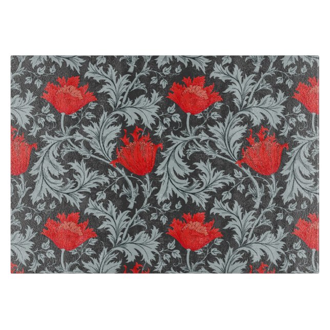 Planche À Découper William Morris Anemone, gris / gris et rouge (Devant)