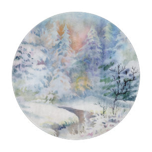 Planche À Découper Winter Wonderland : Paysage aquarelle