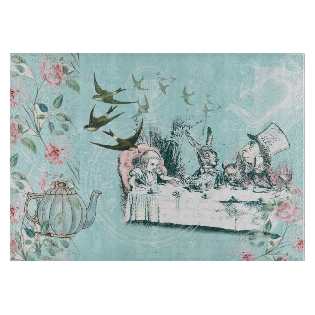 Planche À Découper Wonderland Mad Tea Party Aqua Pink Cutboard (Devant)