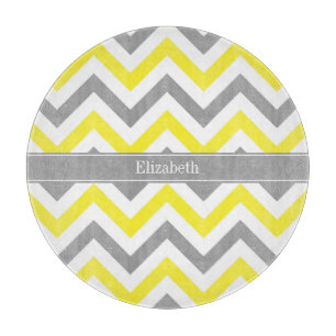 Planche À Découper Yellow Dk Gray White LG Chevron Gray Nom Monogram