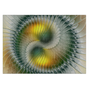 Planche À Découper Yin Yang Vert Jaune Abstrait Fractal Coloré