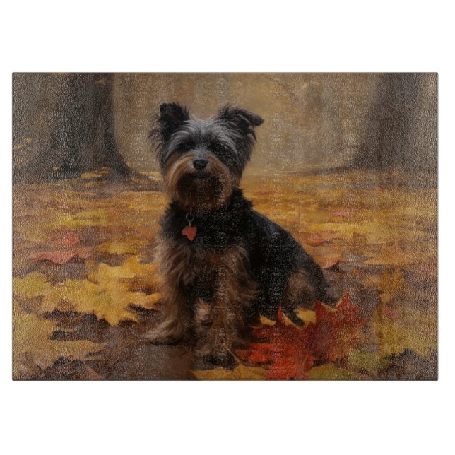 Planche À Découper Yorkipoo à l'automne Feuilles automne Inspire (Devant)